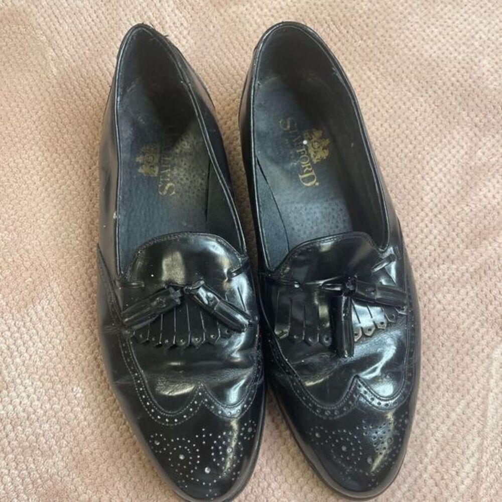 STAFFORD Men's Black Leather Tassel Slip On Loafers Shoes size 11 D Made In USA